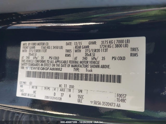 Ford F-150 Lariat 2016 1FTEW1EG8GFA80882 Image 9