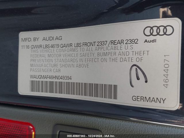 WAUGMAF46HN049394 Audi A4 2.0t Ultra Premium