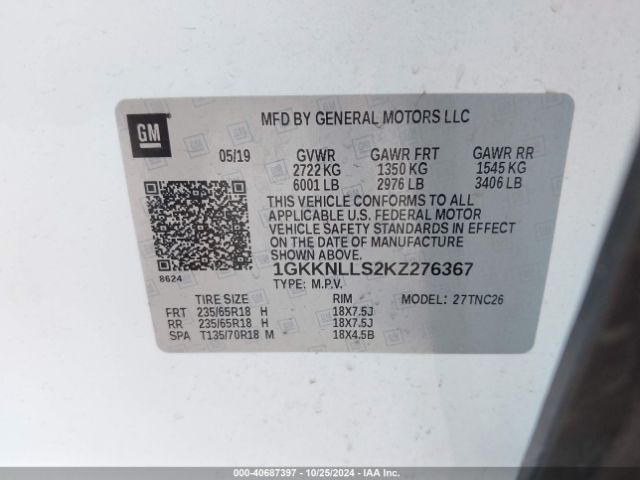 1GKKNLLS2KZ276367 GMC Acadia Sle-2