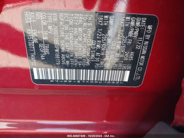 JN8BT3BBXPW188179 Nissan Rogue Sv Intelligent Awd