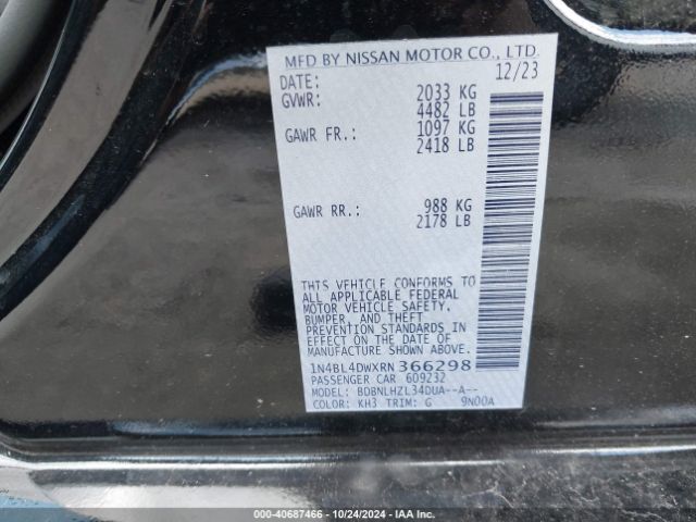 1N4BL4DWXRN366298 Nissan Altima Sv Intelligent Awd