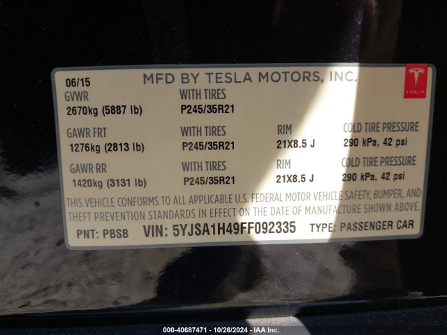 2015 TESLA MODEL S 5YJSA1H49FF092335 Photo 8