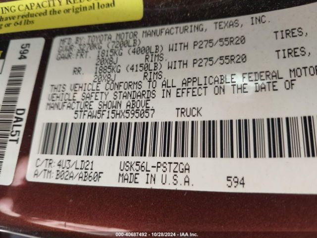 5TFAW5F15HX595057 Toyota Tundra 1794 5.7l V8