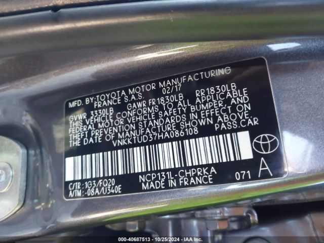 VNKKTUD37HA086108 Toyota YARIS L