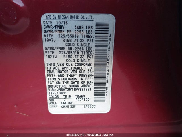 Nissan Rogue Sl 2017 JN8AT2MT1HW381821 Image 9