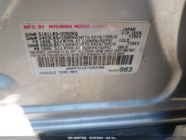 2007 MITSUBISHI OUTLANDER JA4MT31X57U005486 Photo 8
