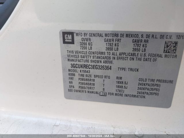 3GCUKREC3EG326364 Chevrolet Silverado 1500 1lt