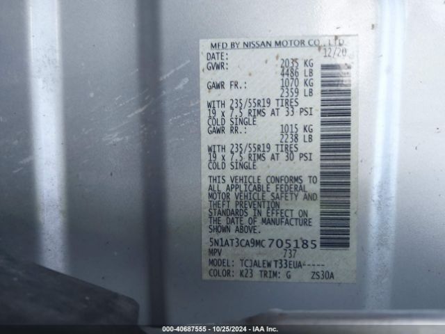 5N1AT3CA9MC705185 Nissan Rogue Sl Fwd