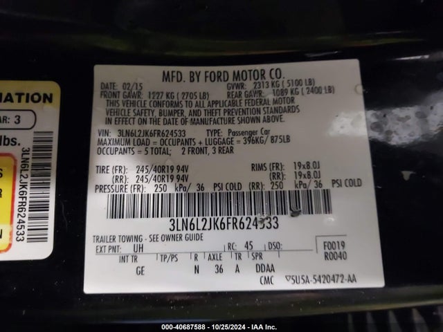 3LN6L2JK6FR624533 Lincoln MKZ