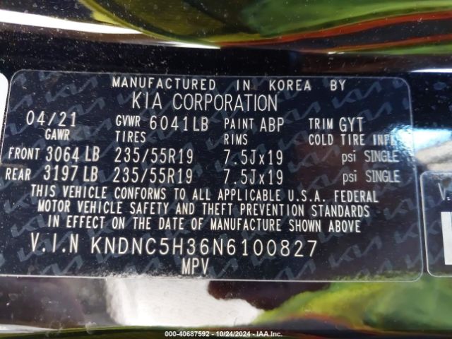 KNDNC5H36N6100827 KIA Carnival Mpv Ex