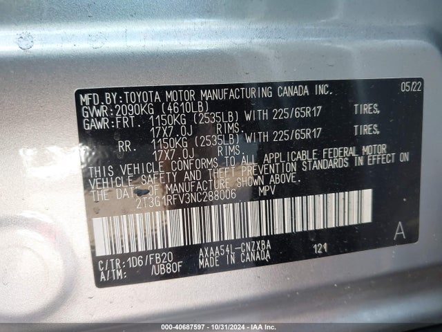Toyota RAV4 LE 2022 2T3G1RFV3NC288006 Image 9