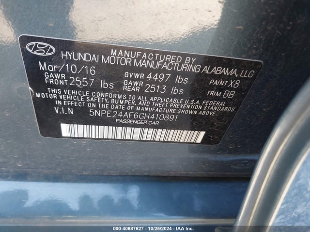 Hyundai Sonata 2016 5NPE24AF6GH410891 Image 9