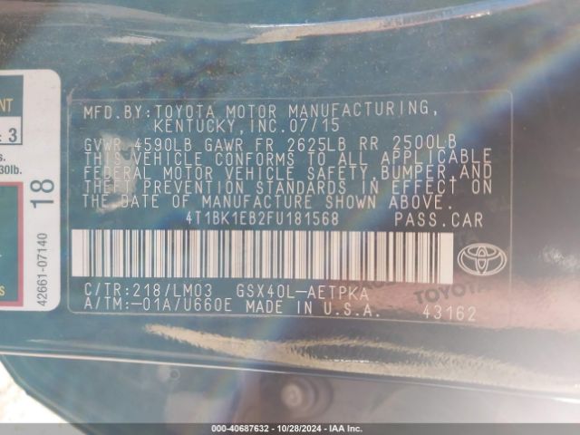 4T1BK1EB2FU181568 Toyota AVALON LIMITED