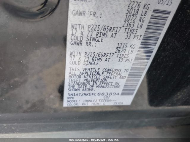5N1AT2MK0FC883894 Nissan ROGUE S