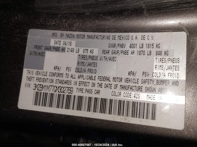 3MZBM1M77GM302769 Mazda MAZDA3