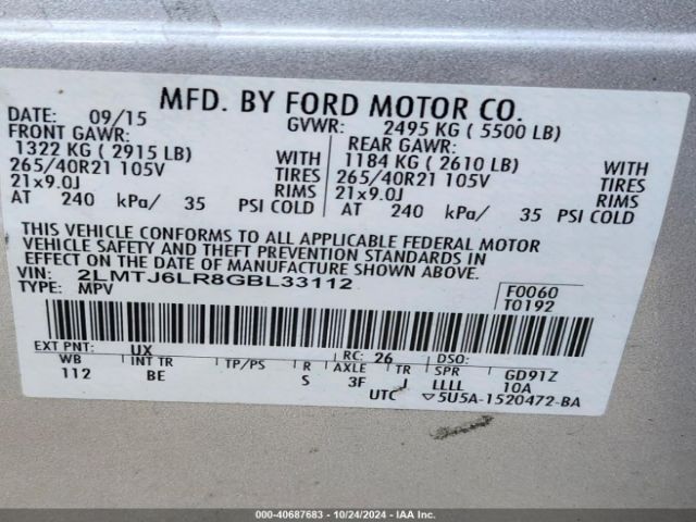 2LMTJ6LR8GBL33112 Lincoln MKX