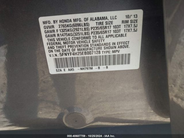 5FNYF4H25EB007128 Honda PILOT LX
