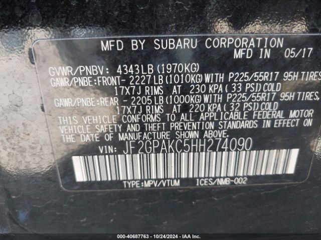 JF2GPAKC5HH274090 Subaru Crosstrek 2.0i Limited