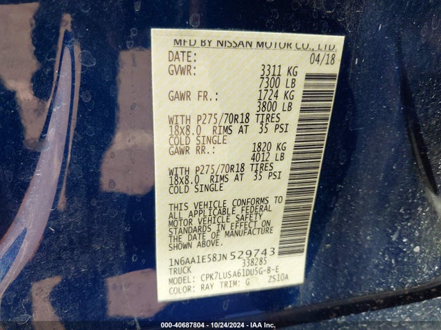 Nissan Titan Pro-4x 2018 1N6AA1E58JN529743 Image 9
