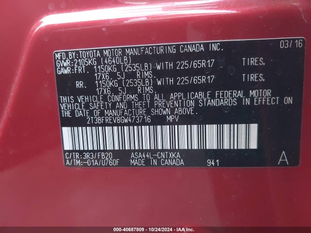 Toyota RAV4 LE 2016 2T3BFREV8GW473716 Image 9