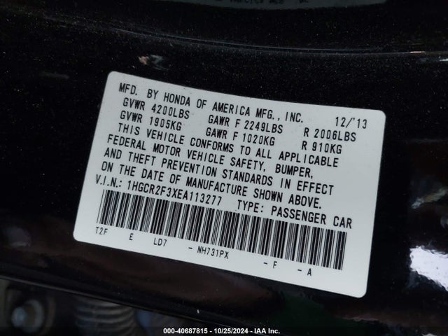 Honda ACCORD LX 2014 1HGCR2F3XEA113277 Image 9
