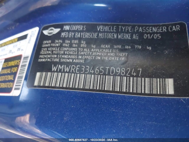 2005 MINI COOPER S WMWRE33465TD98247 Photo 8