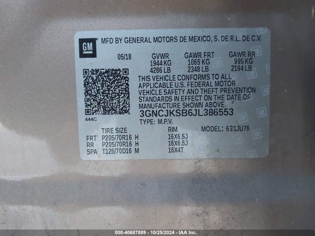 Chevrolet TRAX LS 2018 3GNCJKSB6JL386553 Image 9