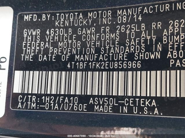 4T1BF1FK2EU856966 Toyota CAMRY L
