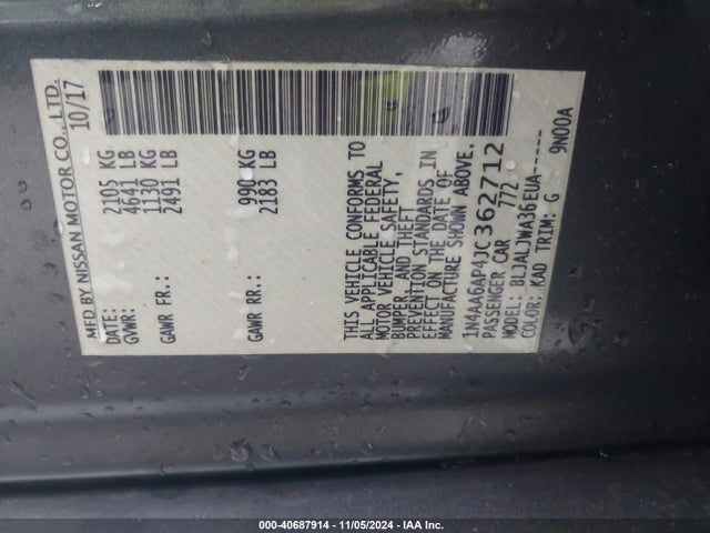 Nissan Maxima 3.5 Sv 2018 1N4AA6AP4JC362712 Image 9