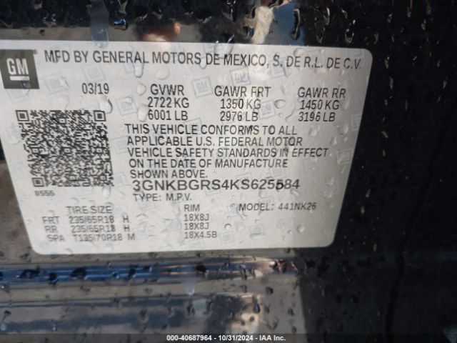 3GNKBGRS4KS625584 Chevrolet Blazer