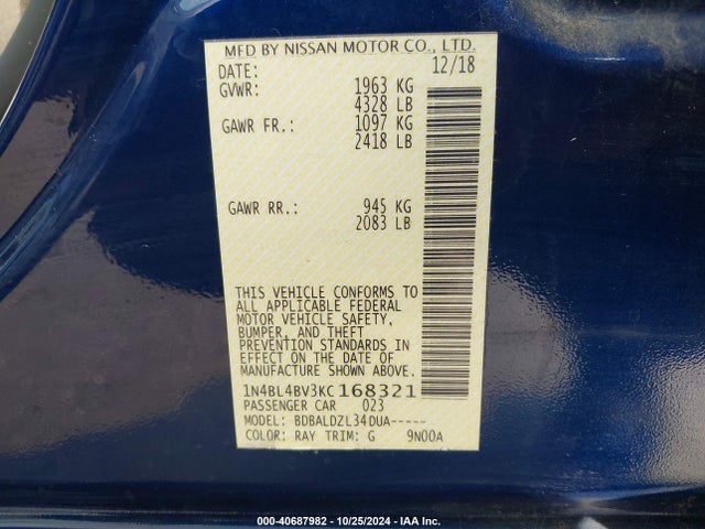 Nissan Altima 2.5 S 2019 1N4BL4BV3KC168321 Image 9