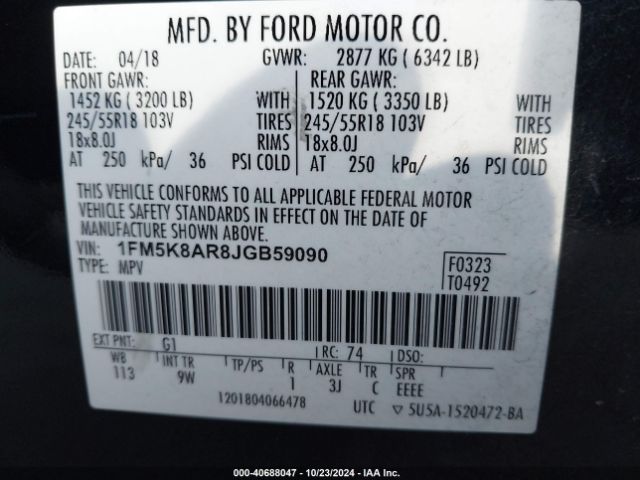 1FM5K8AR8JGB59090 Ford Police Interceptor Utility