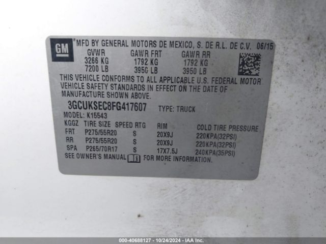 3GCUKSEC8FG417607 Chevrolet Silverado 1500 1lz