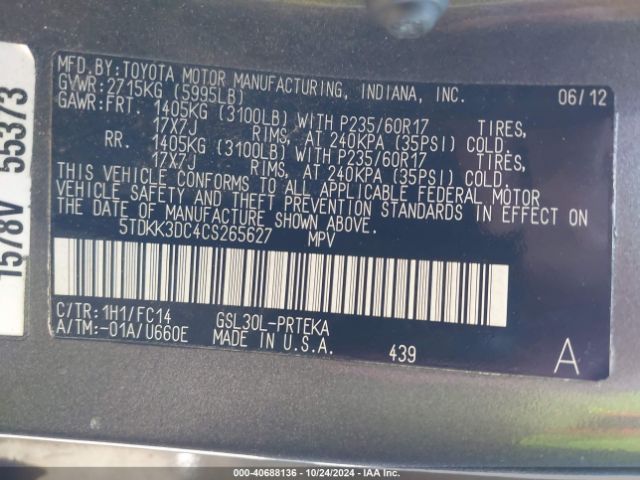 2012 TOYOTA SIENNA 5TDKK3DC4CS265627 Photo 8