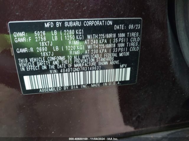 4S4BTGND7R3149632 Subaru Outback Limited Xt