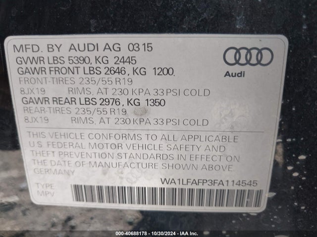 Audi Q5 2.0t Premium 2015 WA1LFAFP3FA114545 Image 9