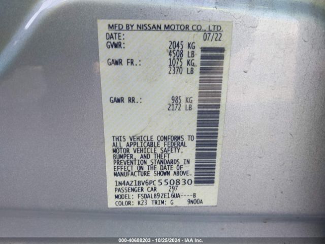 1N4AZ1BV6PC550830 Nissan Leaf S 40 Kwh