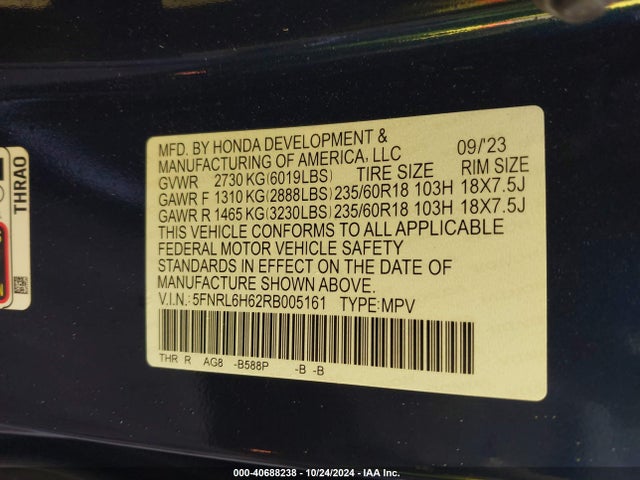 Honda Odyssey Ex-l 2024 5FNRL6H62RB005161 Image 9