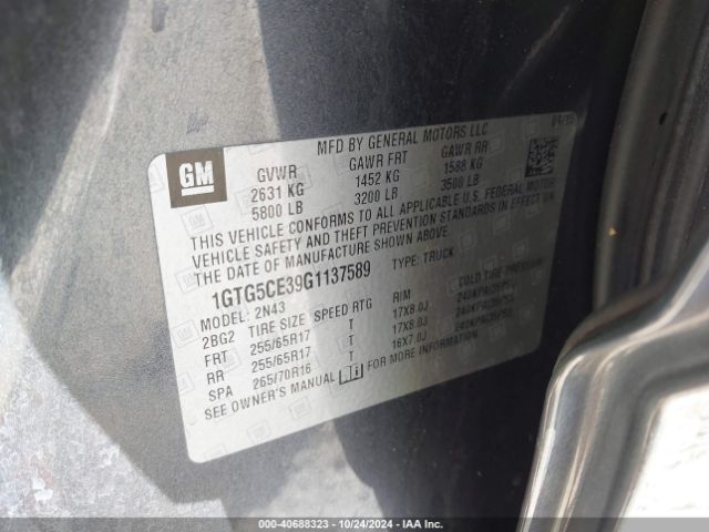 1GTG5CE39G1137589 GMC CANYON SLE