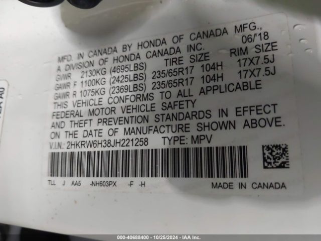 2HKRW6H38JH221258 Honda CR-V LX