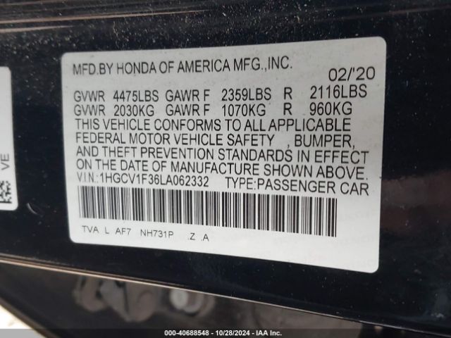 1HGCV1F36LA062332 Honda Accord Sport