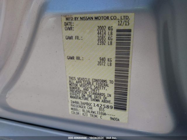1N4BL3AP8GC142589 Nissan Altima 3.5 Sl/3.5 Sr