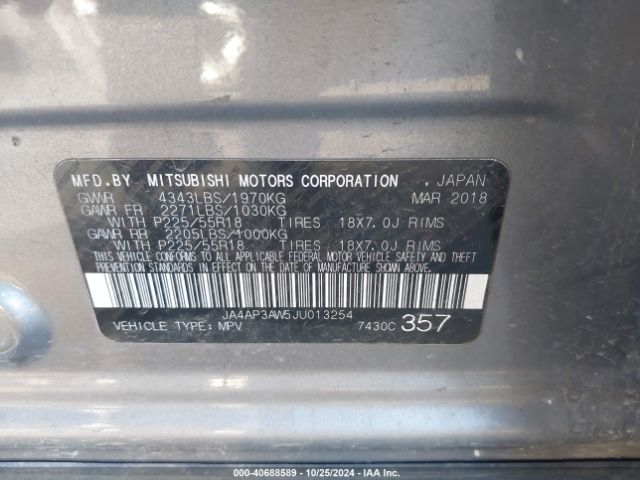 JA4AP3AW5JU013254 Mitsubishi Outlander Sport 2.4 Se