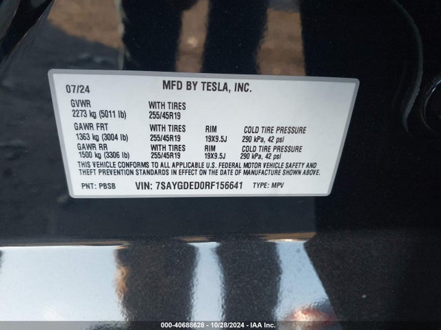 2024 TESLA MODEL Y 7SAYGDED0RF156641 Photo 8