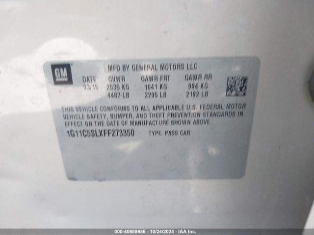Chevrolet MALIBU 1LT 2015 1G11C5SLXFF273350 Image 9