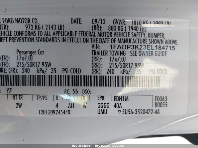 Ford FOCUS SE 2014 1FADP3K23EL184715 Image 9