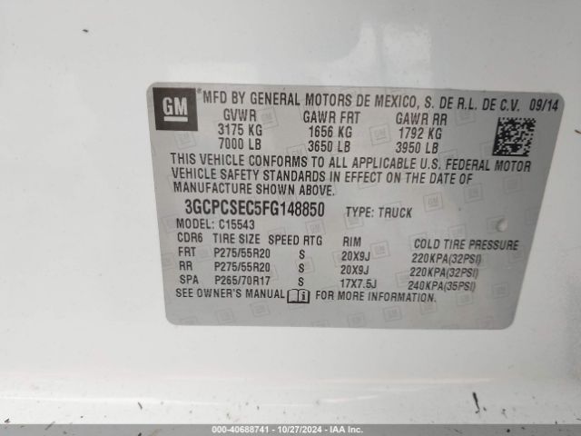 3GCPCSEC5FG148850 Chevrolet Silverado 1500 1lz
