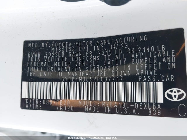Toyota COROLLA LE 2023 5YFB4MDE5PP037717 Image 9