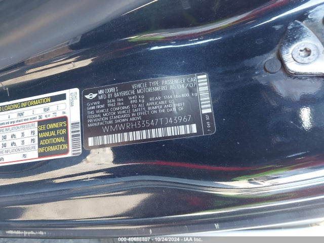 2007 MINI COOPER S WMWRH33547TJ43967 Photo 8