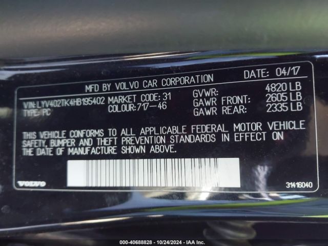 LYV402TK4HB195402 Volvo S60 Inscription T5